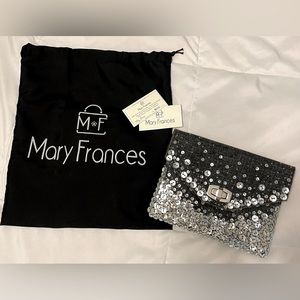 Mary Frances clutch purse with silver shoulder chain